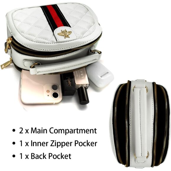 Leather Quilted Crossbody Bag for Women Small Top Handle Purse Multi-Use - Picture 2 of 7